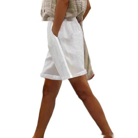New Solid Color Side Pocket Lace Stitching Sports Casual Wide-leg Shorts