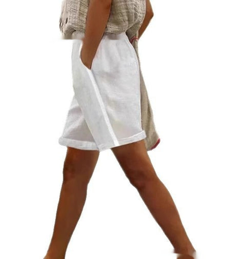 New Solid Color Side Pocket Lace Stitching Sports Casual Wide-leg Shorts