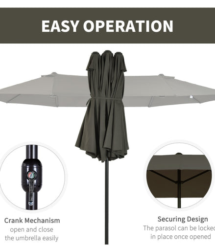 15ft Double-Sided Patio Umbrella Outdoor Market Extra Large Gray With Crank For Deck Lawn Pool