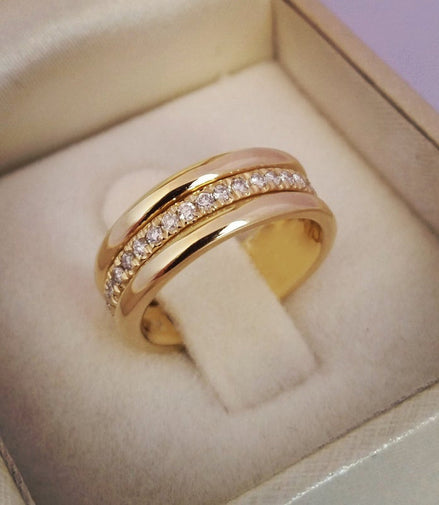 Simple Golden Sliver Rhinestones Ring Copper Plated RIngs Fashion Jewellery