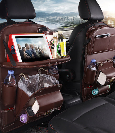 PU Leather Car Storage Bag Multifunction Seat Back Tray Hanging Bag Waterproof Car Organizer Automotive Interior Accessories