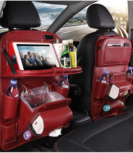 PU Leather Car Storage Bag Multifunction Seat Back Tray Hanging Bag Waterproof Car Organizer Automotive Interior Accessories