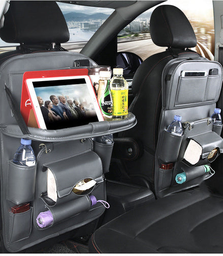 PU Leather Car Storage Bag Multifunction Seat Back Tray Hanging Bag Waterproof Car Organizer Automotive Interior Accessories