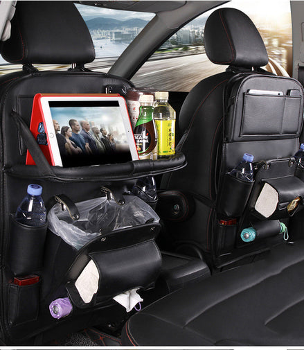 PU Leather Car Storage Bag Multifunction Seat Back Tray Hanging Bag Waterproof Car Organizer Automotive Interior Accessories