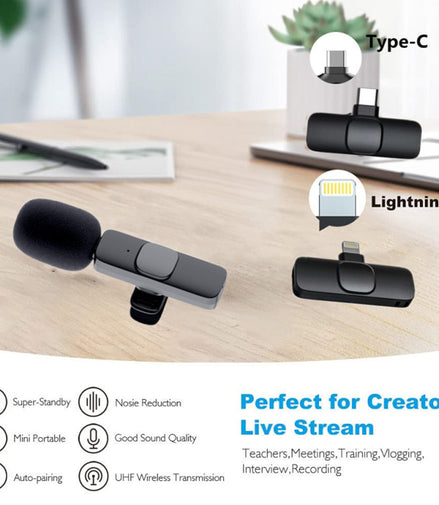 Wireless Lavalier Microphone Portable Audio Video Recording Mini Mic For I Phone Android Long Battery Life Live Broadcast Gaming