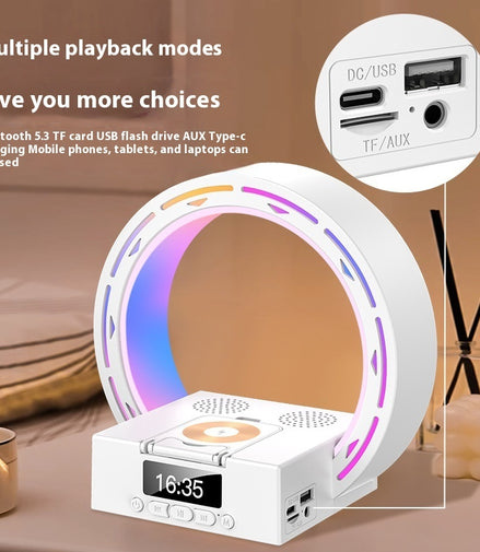 4 In 1 Wireless Bluetooth-compatible Speaker Charging Pad Bedside Lamp With Alarm Clock Wake-Up Light For Bedroom Support USB Drive TF Card