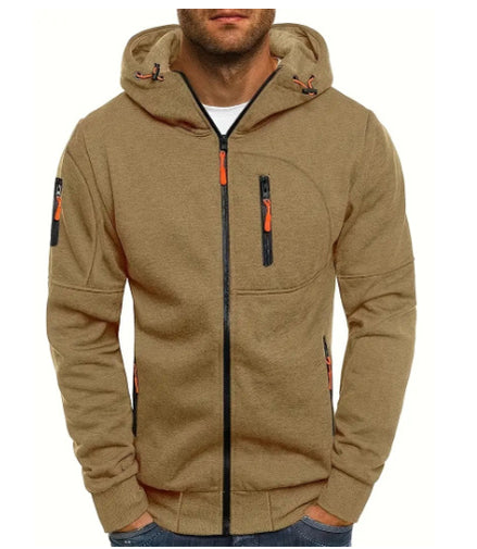 Men's Casual Zipper Hooded Sweater Solid Color Sports Fitness Jackets Cardigan