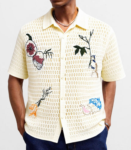 Men's Embroidery Knitwear Summer Short Sleeve Shirt