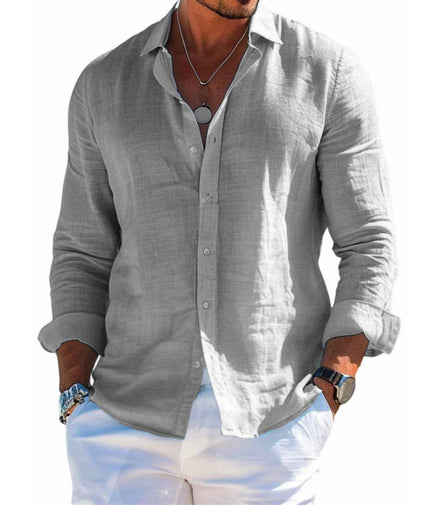 Men's Long Sleeve Shirt Casual Loose Lapel Button Top Solid Color Plus Size Blouse Clothing