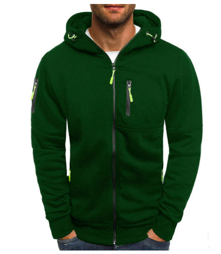 Men's Casual Zipper Hooded Sweater Solid Color Sports Fitness Jackets Cardigan