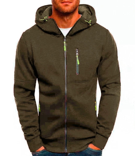 Men's Casual Zipper Hooded Sweater Solid Color Sports Fitness Jackets Cardigan