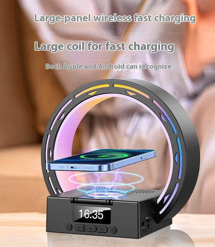4 In 1 Wireless Bluetooth-compatible Speaker Charging Pad Bedside Lamp With Alarm Clock Wake-Up Light For Bedroom Support USB Drive TF Card
