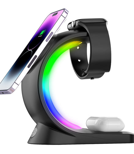 4 In 1 Magnetic Wireless Charger Fast Charging For Smart Phone Atmosphere Light Charging Station For Airpods Pro I-phone Watch
