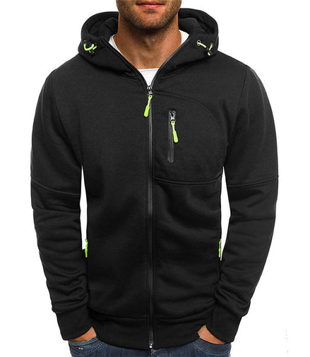 Men's Casual Zipper Hooded Sweater Solid Color Sports Fitness Jackets Cardigan