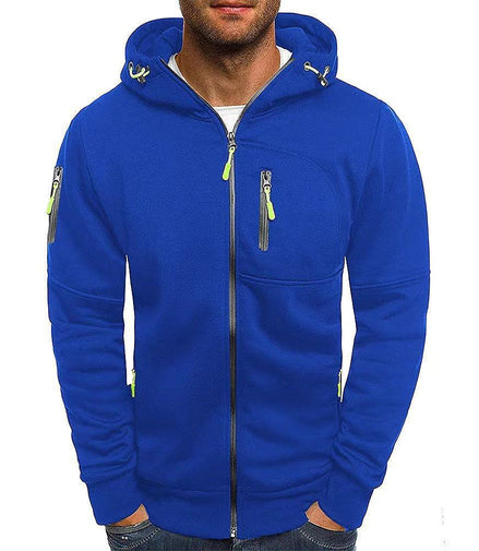 Men's Casual Zipper Hooded Sweater Solid Color Sports Fitness Jackets Cardigan