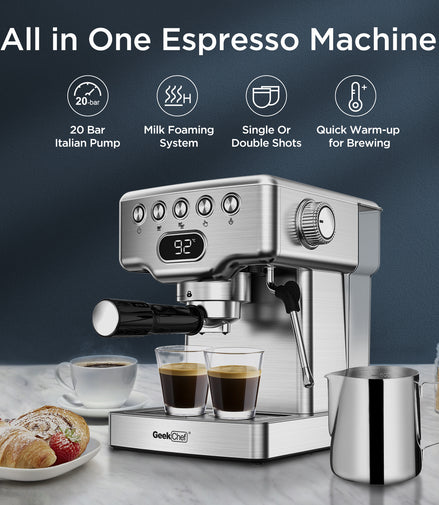 Geek Chef Espresso Machine, 20 Bar Espresso Machine With Milk Frother
