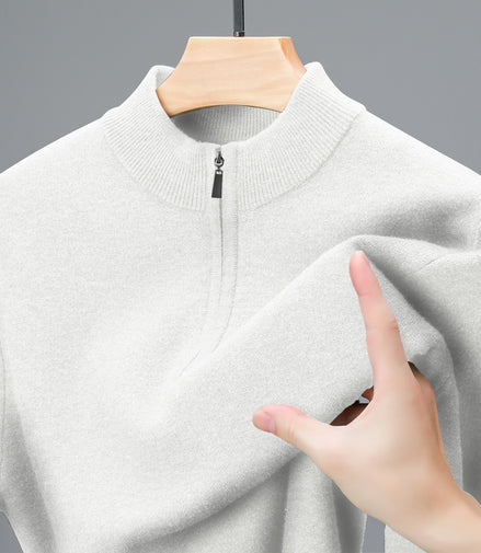 Men's Half-high Collar Zipper Sweater Middle-aged Men's Thickened Keep Warm Pure Color Sweater