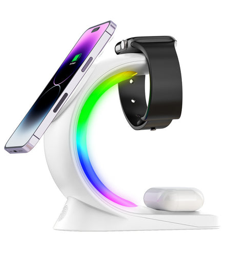 4 In 1 Magnetic Wireless Charger Fast Charging For Smart Phone Atmosphere Light Charging Station For Airpods Pro I-phone Watch