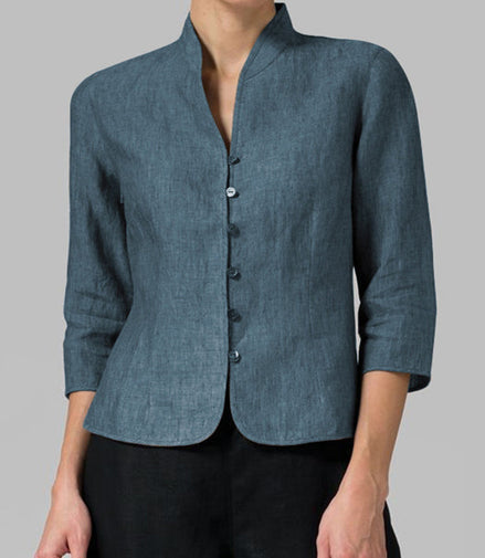 Slim Three-quarter Sleeve Button Jacket INS Fashion V-neck Stand Collar Outwear Tops Solid Color Clothing For Women