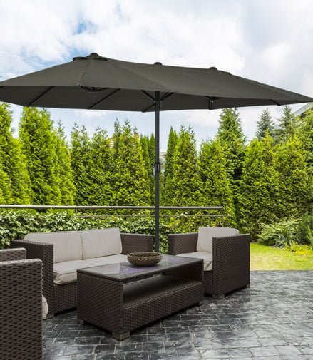 15ft Double-Sided Patio Umbrella Outdoor Market Extra Large Gray With Crank For Deck Lawn Pool