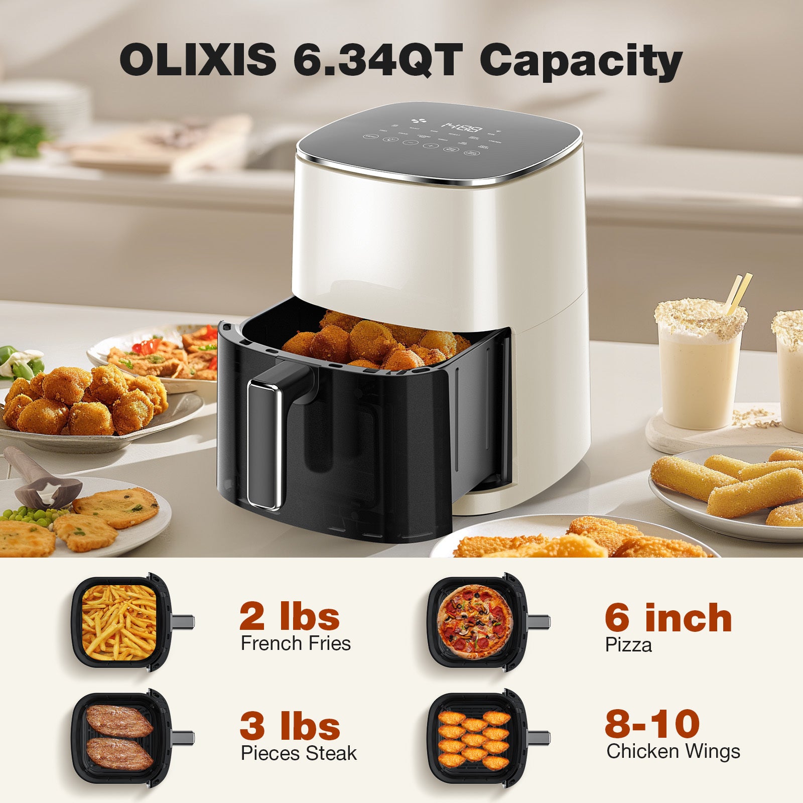 Air Fryer 6 Quart Capacity With Window Square Air Fryer 12-in-1 Air Fry
