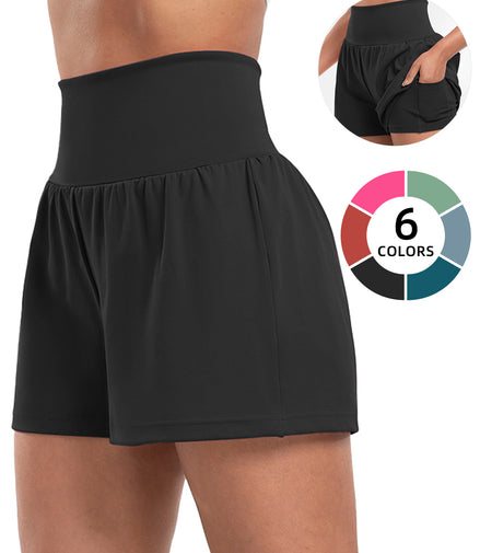 Sports Yoga Shorts High Waist Fake Two-Piece Outdoor Fitness Pants Invisible Dungarees Breathable Quick-Drying Training Wear