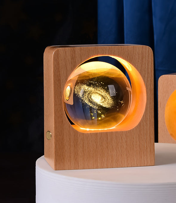 Beech Crystal Ball Night Light 3D Laser Engraving Elk Jellyfish LED Nightlights USB Dimmable Lamp For Bedroom Decoration Gifts Home Decor