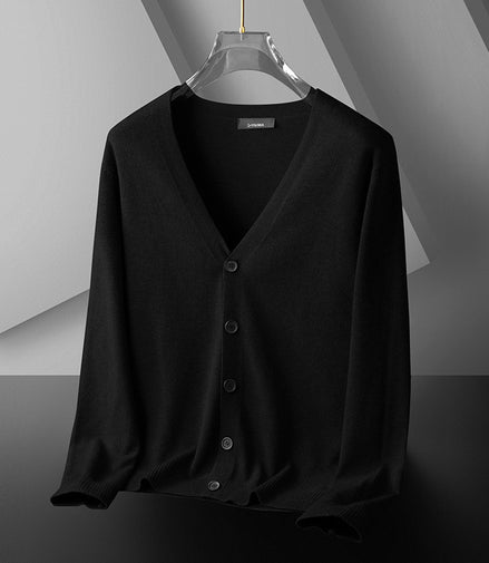 Thin Trendy Casual Outdoor Cotton Knitwear Black Sweater