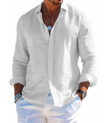 Men's Long Sleeve Shirt Casual Loose Lapel Button Top Solid Color Plus Size Blouse Clothing