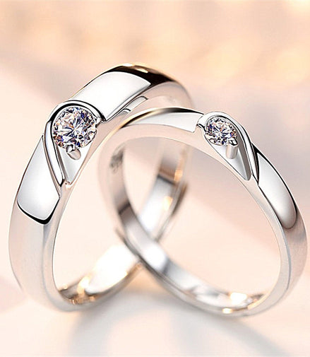 Silver heart diamond ring couple love wedding ring engagement diamond ring men and women marriage wedding heart